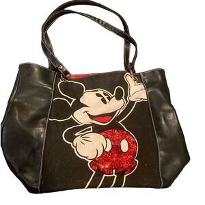 Mickey Mouse Black Purse Shoulder Bag Red Sequin Belly Vintage